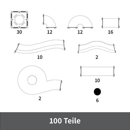 MNTL Magnetic Tiles 100 Teile Ball Run Rainbow Pack - Magnetische Kugelbahn