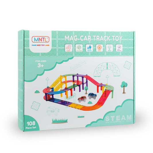 MNTL Magnetic Tiles 108 Teile Race Track Pack - Magnetische Autobahn