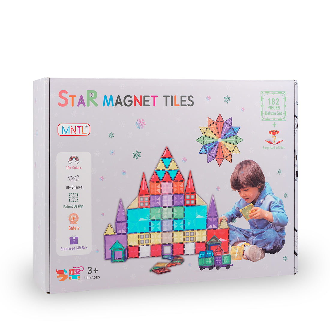 MNTL Magnetic Tiles 212 Teile Family Pack + Ball Run - Magnetische Bausteine - Magnetische Kugelbahn