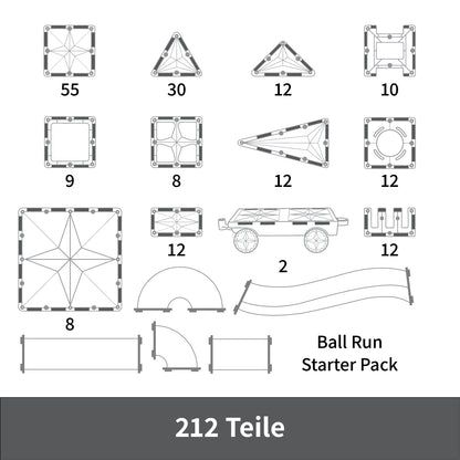 MNTL Magnetic Tiles 212 Teile Family Pack + Ball Run - Magnetische Bausteine - Magnetische Kugelbahn