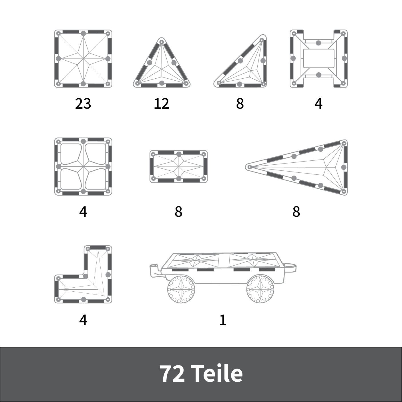 MNTL Magnetic Tiles 72 Teile Kreativ Rainbow Pack - Magnetische Bausteine