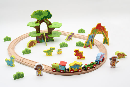 Tooky Toy Zug-Set Dinosaurier - nachhaltiges Holz, TKI054