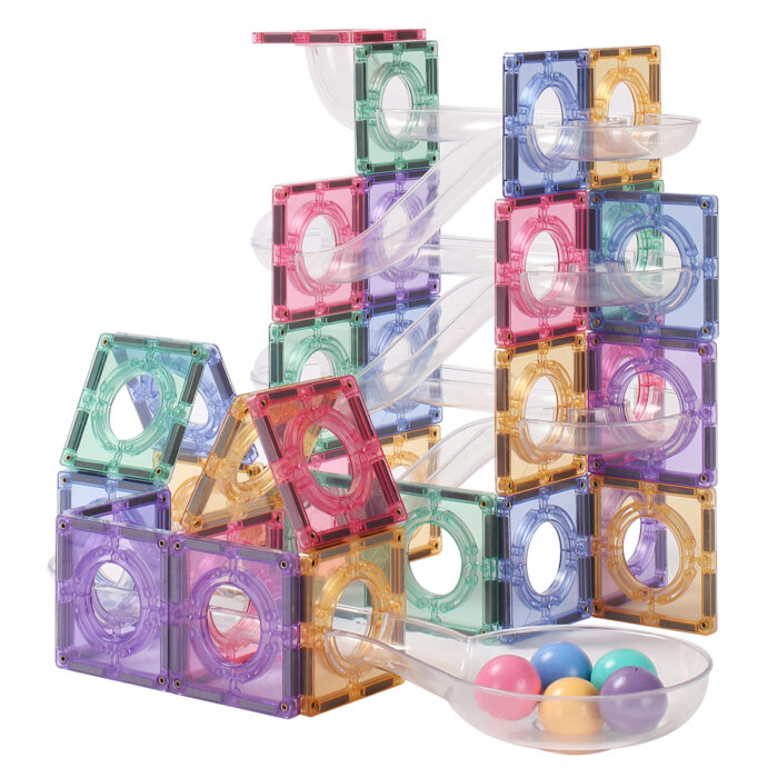 MNTL Magnetic Tiles 80 Teile Ball Run Pastell Pack - Magnetische Kugelbahn – Bild 4