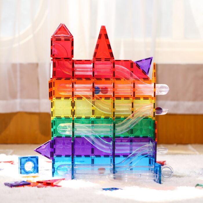 MNTL Magnetic Tiles 100 Teile Ball Run Rainbow Pack - Magnetische Kugelbahn – Bild 4