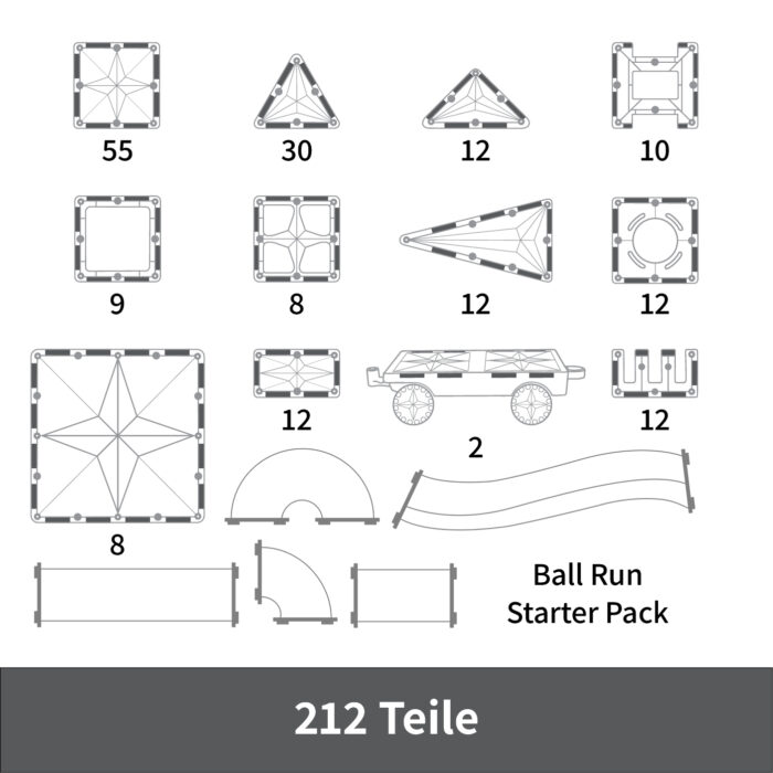 MNTL Magnetic Tiles 212 Teile Family Pack + Ball Run - Magnetische Bausteine - Magnetische Kugelbahn – Bild 7