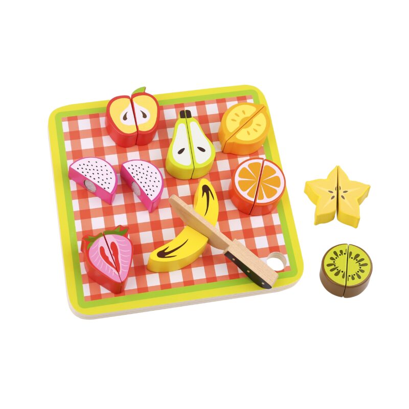 Tooky Toy Obst mit Messer zum Schneiden - nachhaltiges Holz, TL040