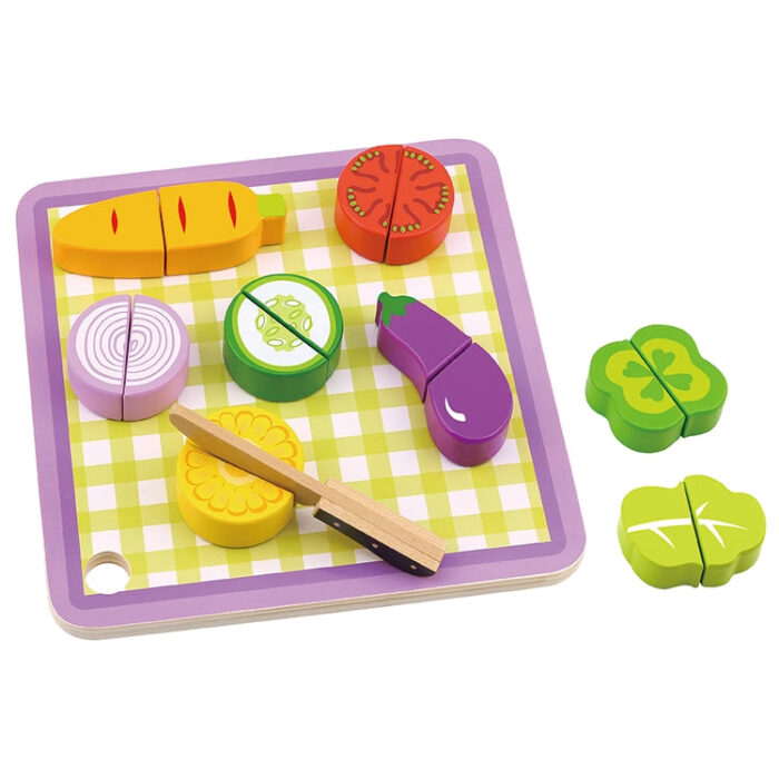 Tooky Toy Gemüse mit Messer zum Schneiden - nachhaltiges Holz TL041